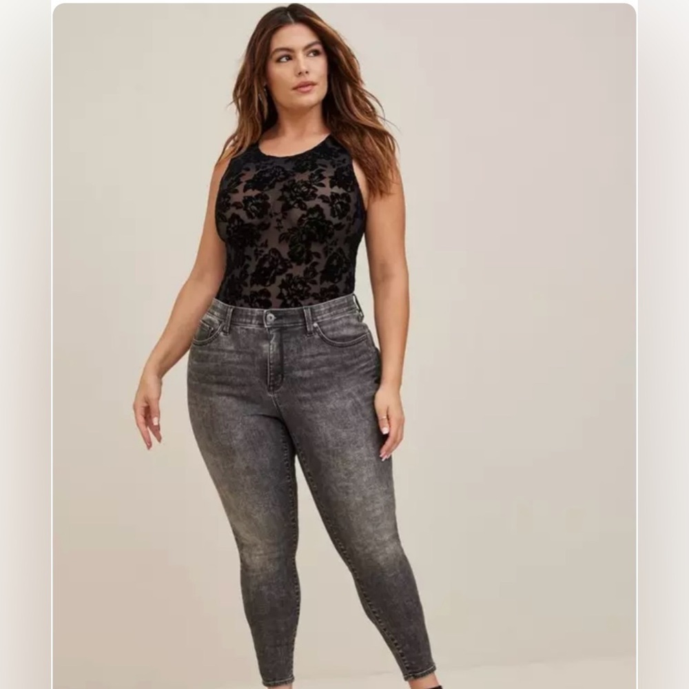 TORRID Black Flocked Mesh Bodysuit 2X